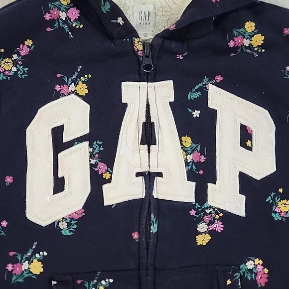 Gap floral full zip fleece lined hoodie Girls size 8 - Picture 3 of 7